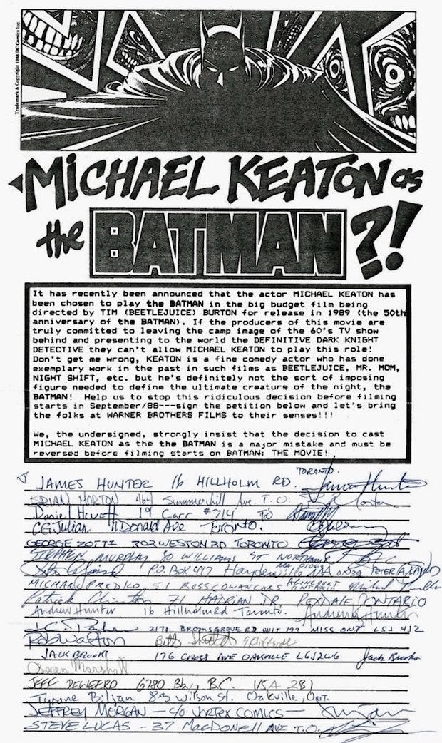 Michael Keaton como Batman 1988 Petición